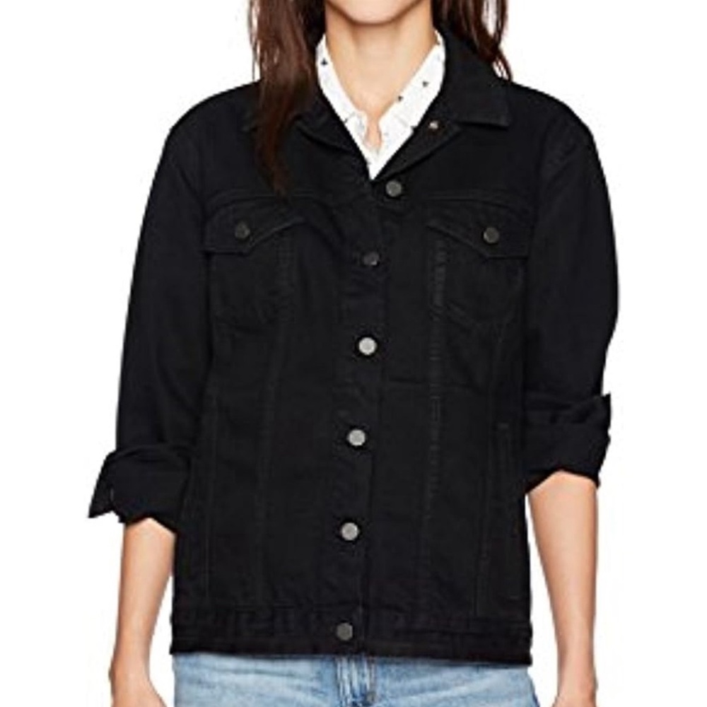 French Connection Black Denim Jacket Raw Hem Size S